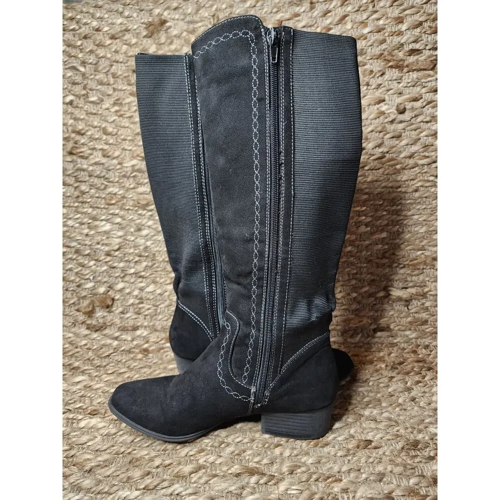 Gloria Vanderbilt Beatrice Knee High Black Microsuede Tall Boots Size 6 M